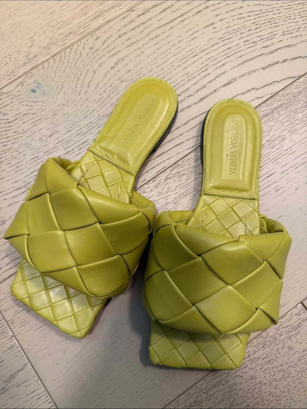 Bottega Veneta Lime Green Intrecciato Padded Slide Mules